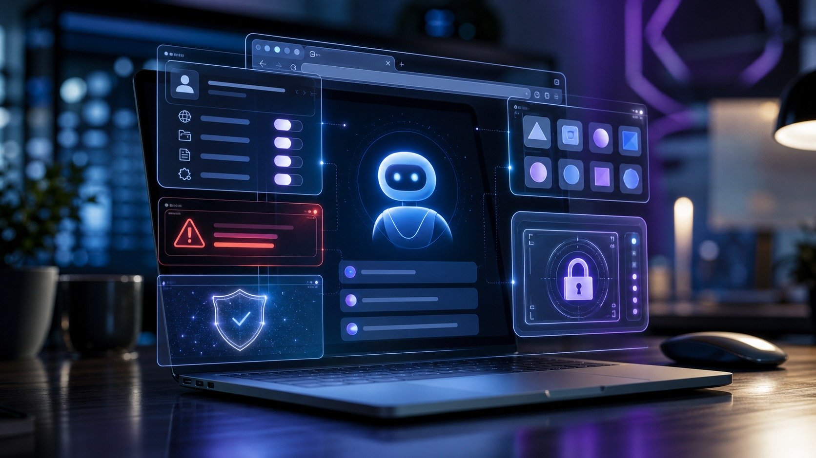 AI browser agent security dashboard with permission controls and warnings