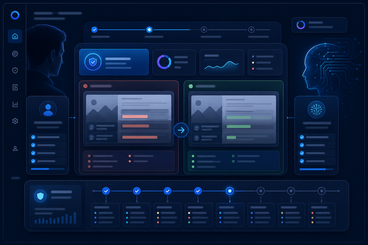 Privacy removal dashboard illustration showing exposure reports and monthly removal workflow