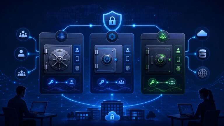 Business password manager comparison showing secure vaults, MFA, and team access controls