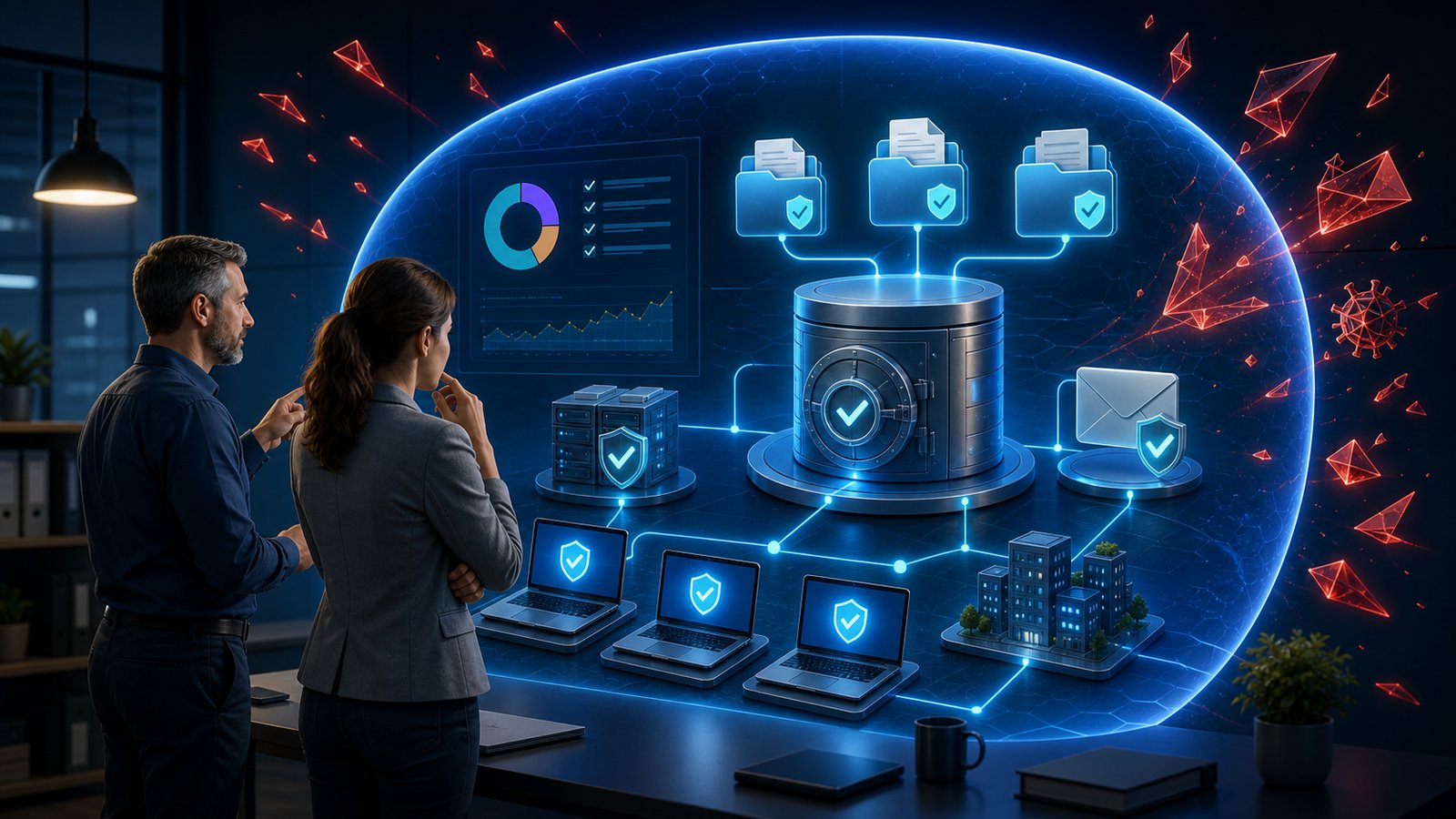 Small business ransomware prevention checklist with secure backups, endpoints, email protection, and network defenses