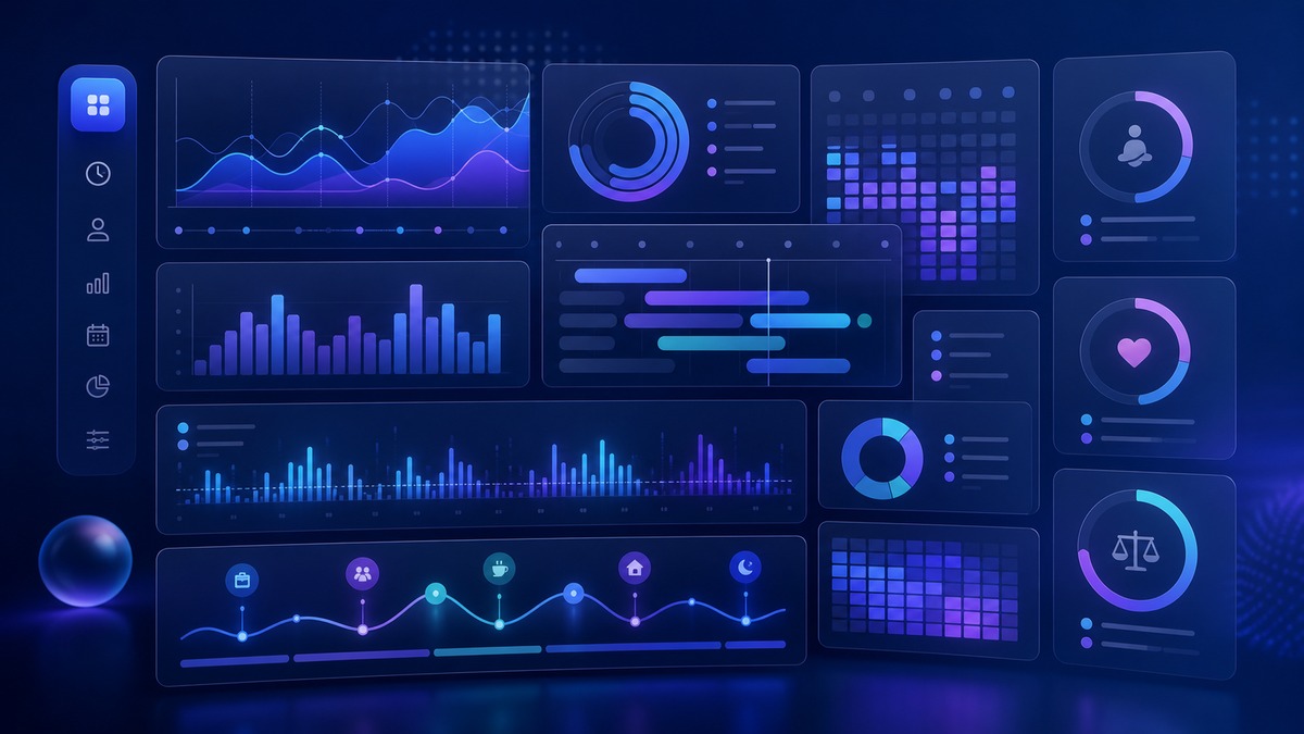 Productivity analytics dashboard showing focus time and meeting load