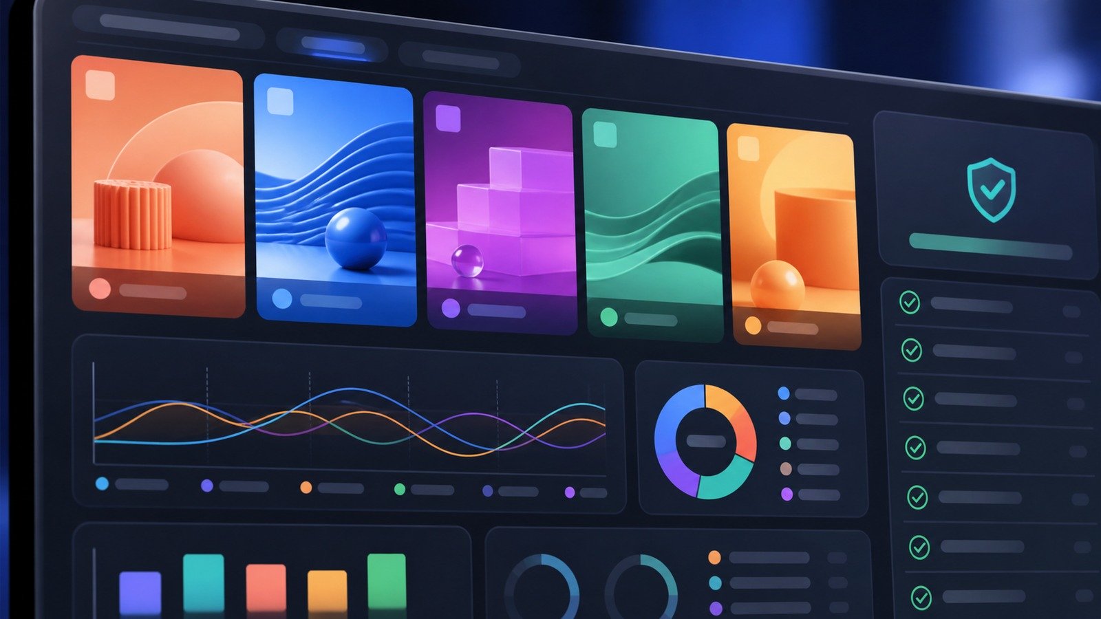 AI ad creative testing dashboard with variant cards and performance signals