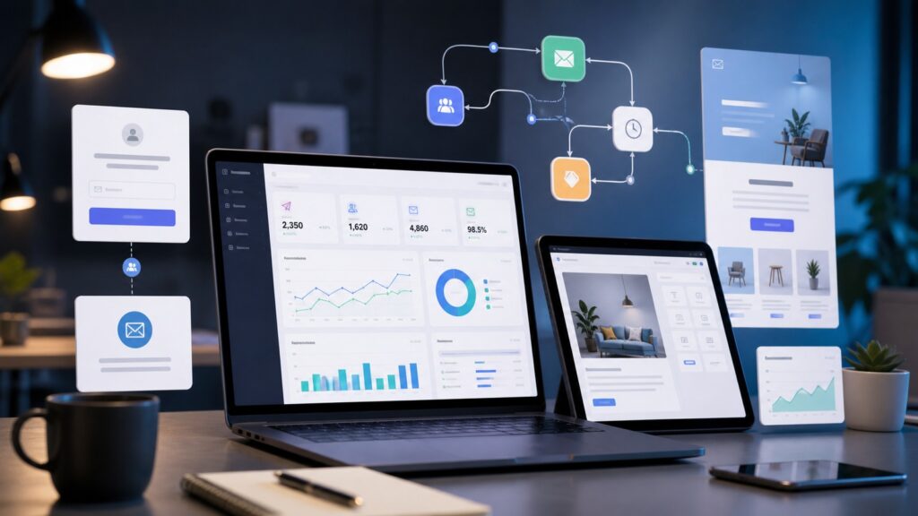 AWeber email marketing dashboard illustration for small business campaigns