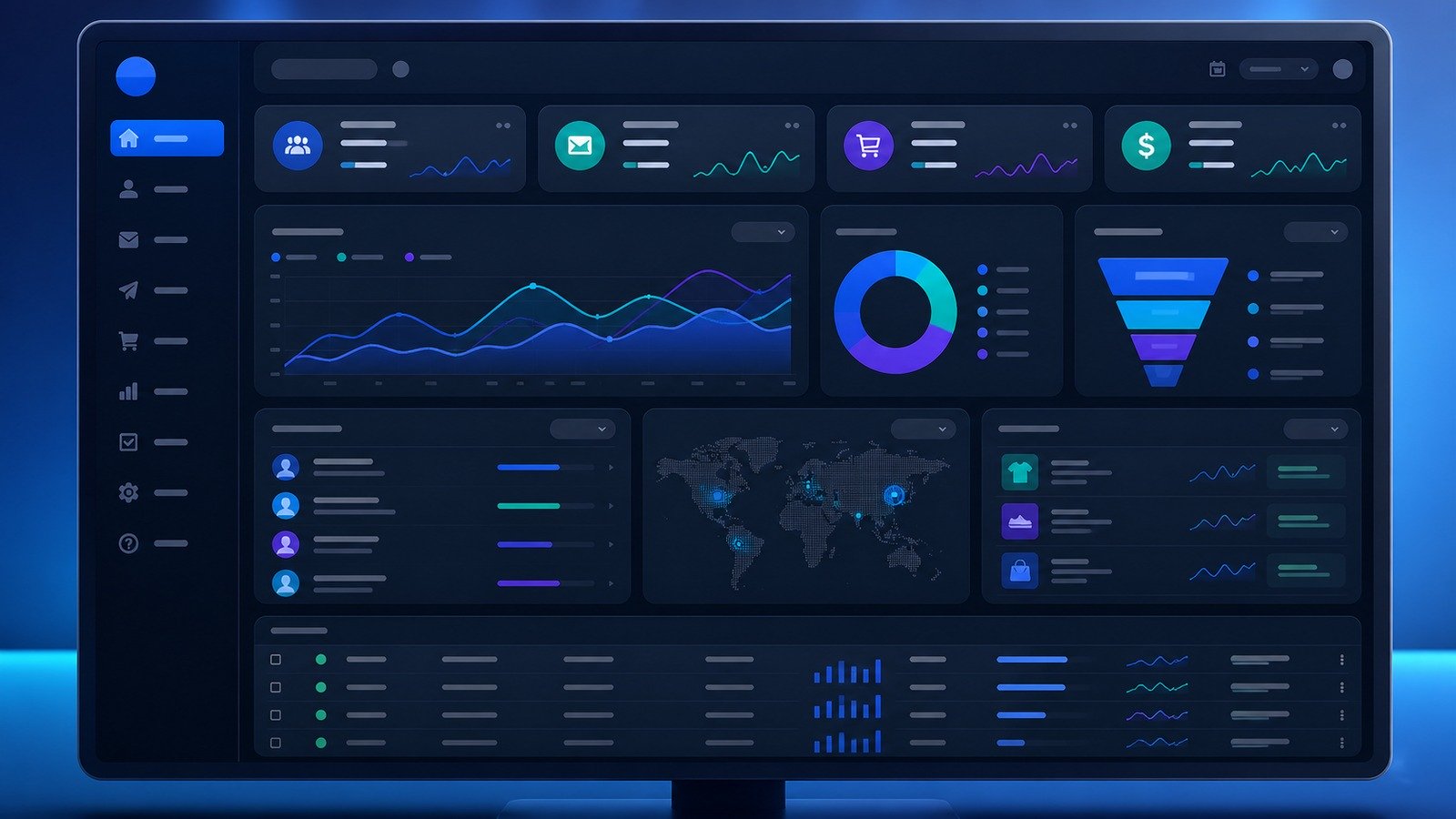Email marketing reporting dashboard with analytics and ecommerce conversion cards