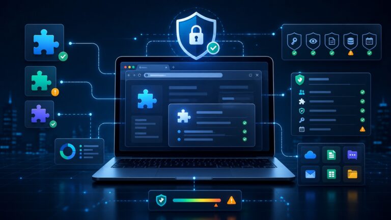 Browser extension security dashboard for reviewing SaaS permissions and approved add-ons