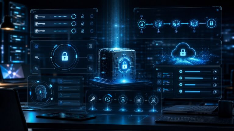 Secrets management tools dashboard with secure API key vault and audit controls