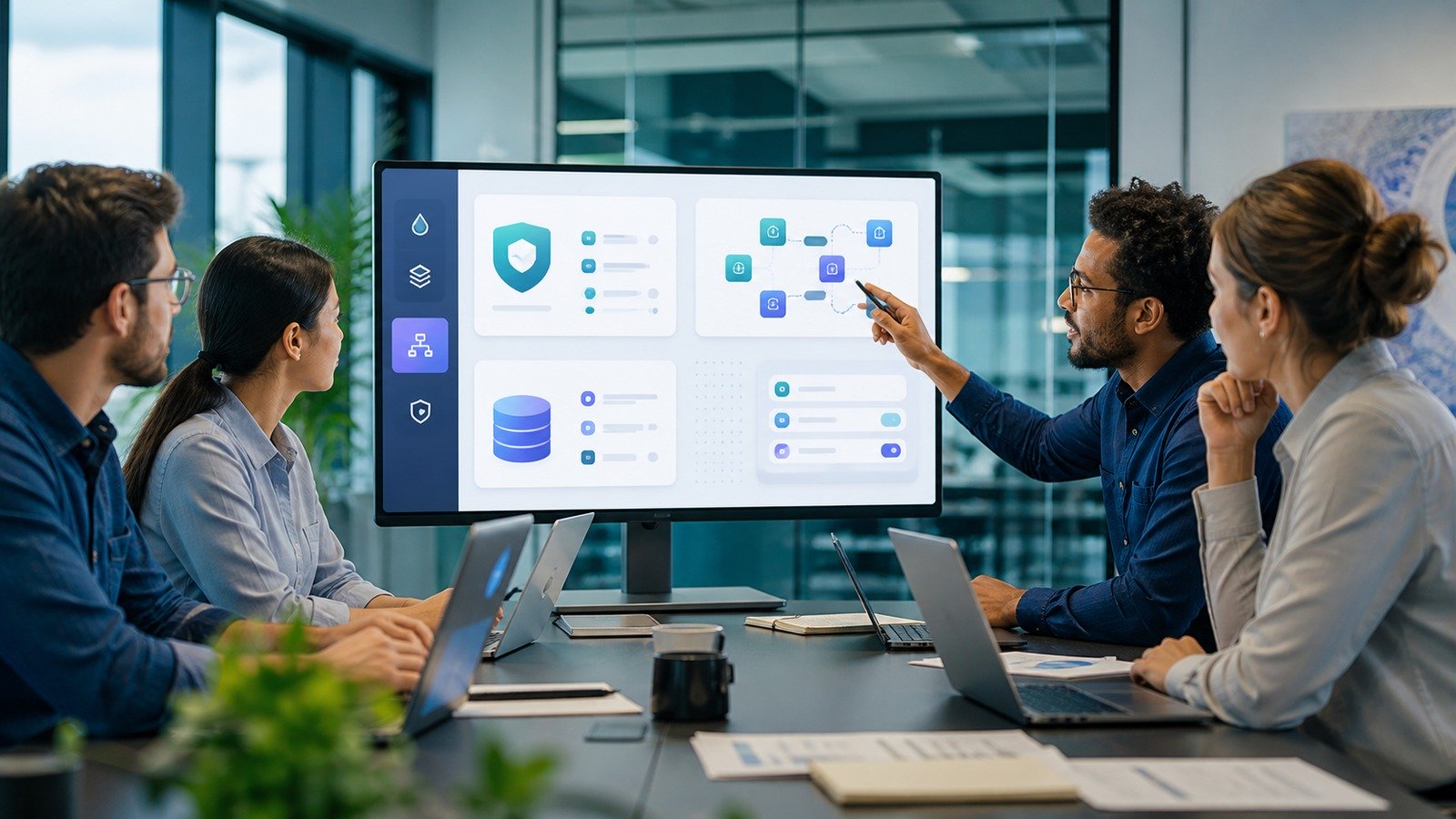 Small business team evaluating a no-code app dashboard
