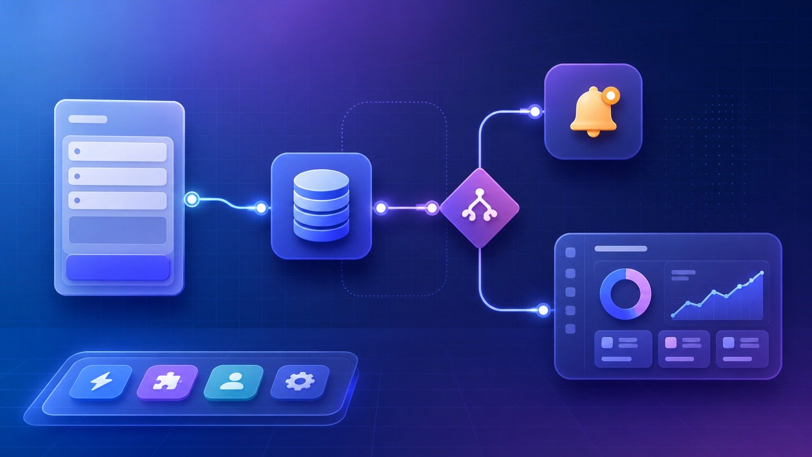 Workflow automation connecting forms databases notifications and dashboards