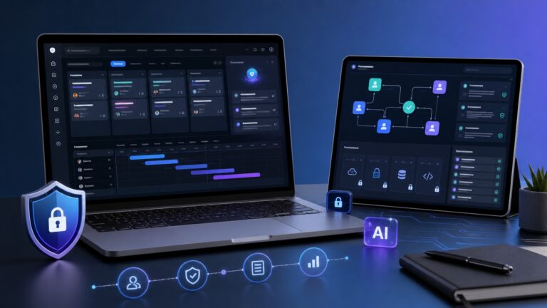 AI project management security dashboard concept for Wrike review