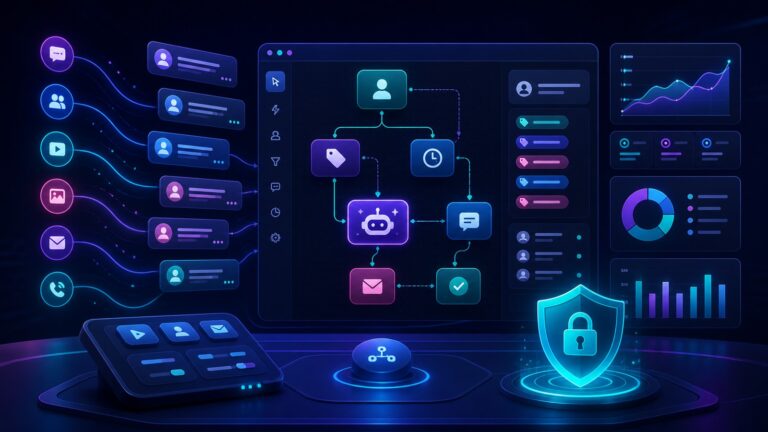 Manychat review social messaging automation dashboard illustration
