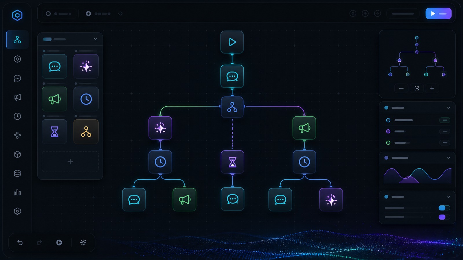 No-code messaging automation flow builder illustration