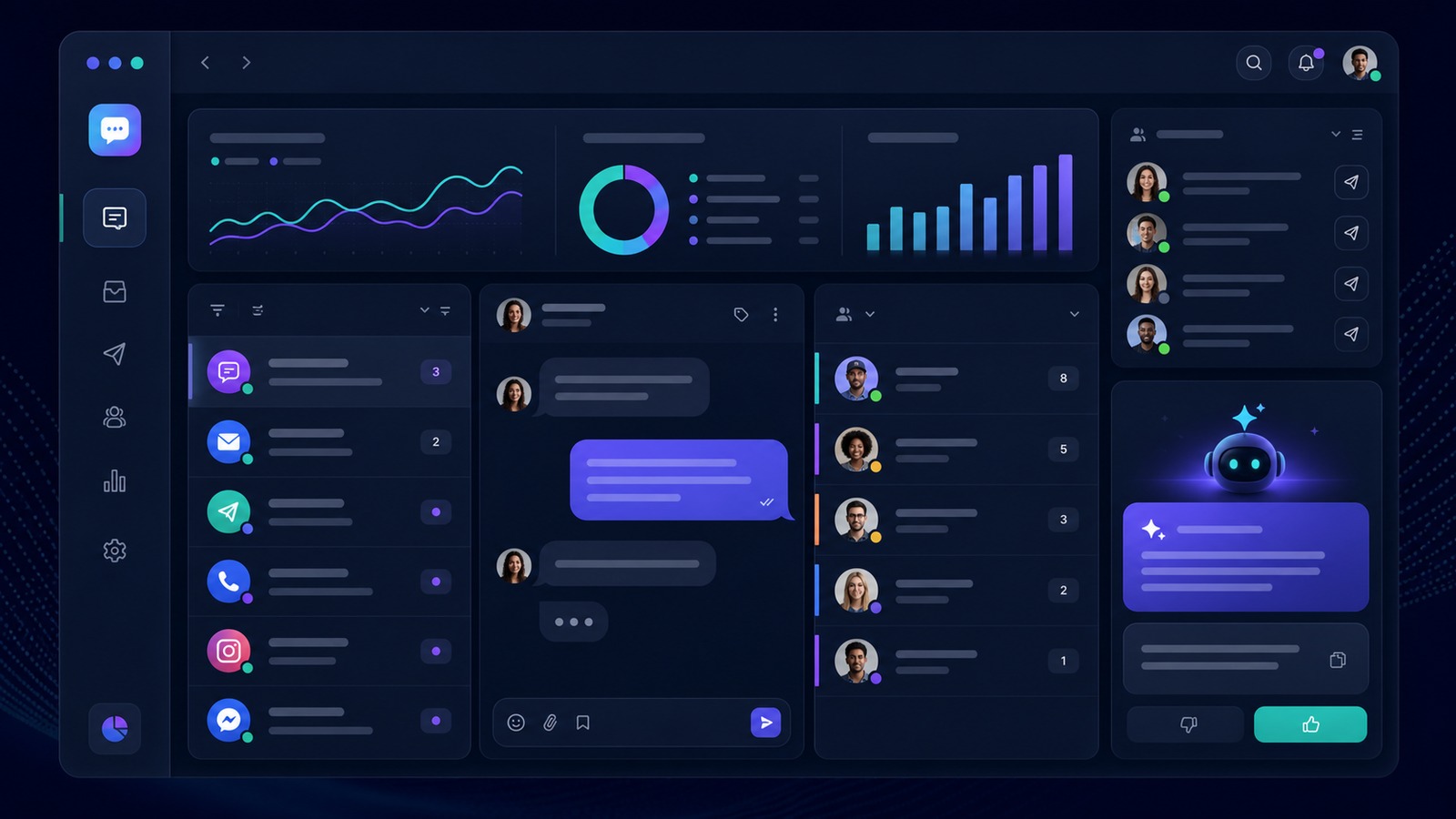 Messaging automation team inbox and analytics dashboard illustration