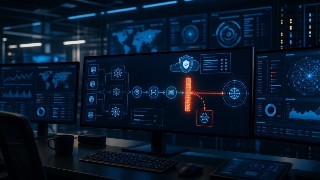 AI infrastructure dashboard showing a blocked SSRF risk path