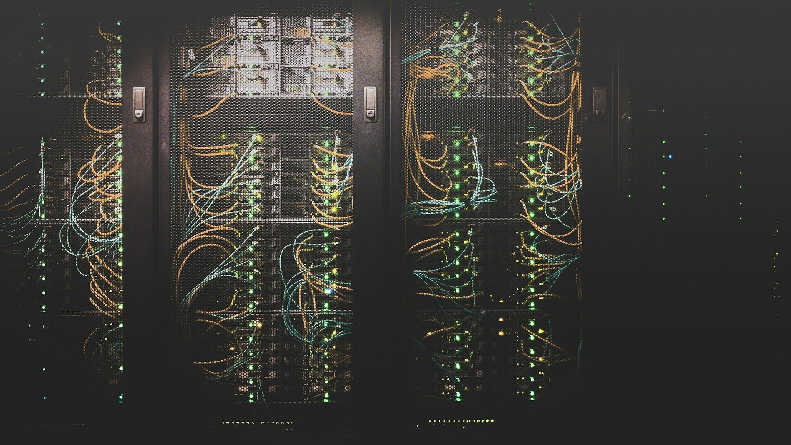 Server racks representing an on-premises print-management application server that should not be exposed to the public internet